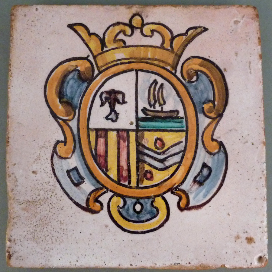 Antike sehr alte Fliese Kachel mit Heraldik Wappen18./19. Jahrhundert